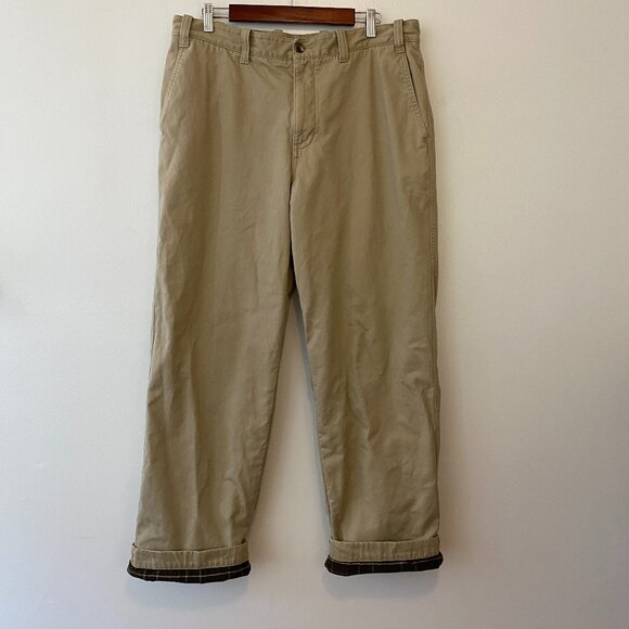 Eddie Bauer Khaki Flannel Lined Pants Mens 36x34 Flat Front Relaxed Fit - Picture 1 of 8